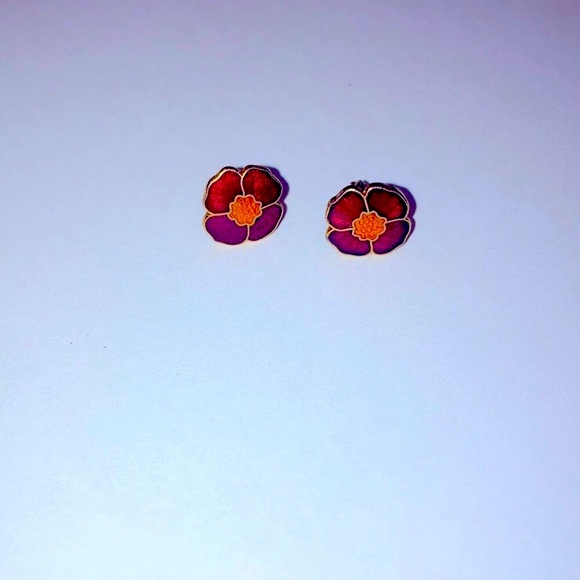 Vintage Jewelry - Small Cloisonné Flower Studs
